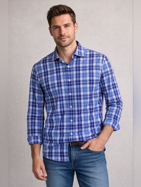 Tommy Hilfiger Blue Plaid Button Down Shirt Mens Large Casual Classic